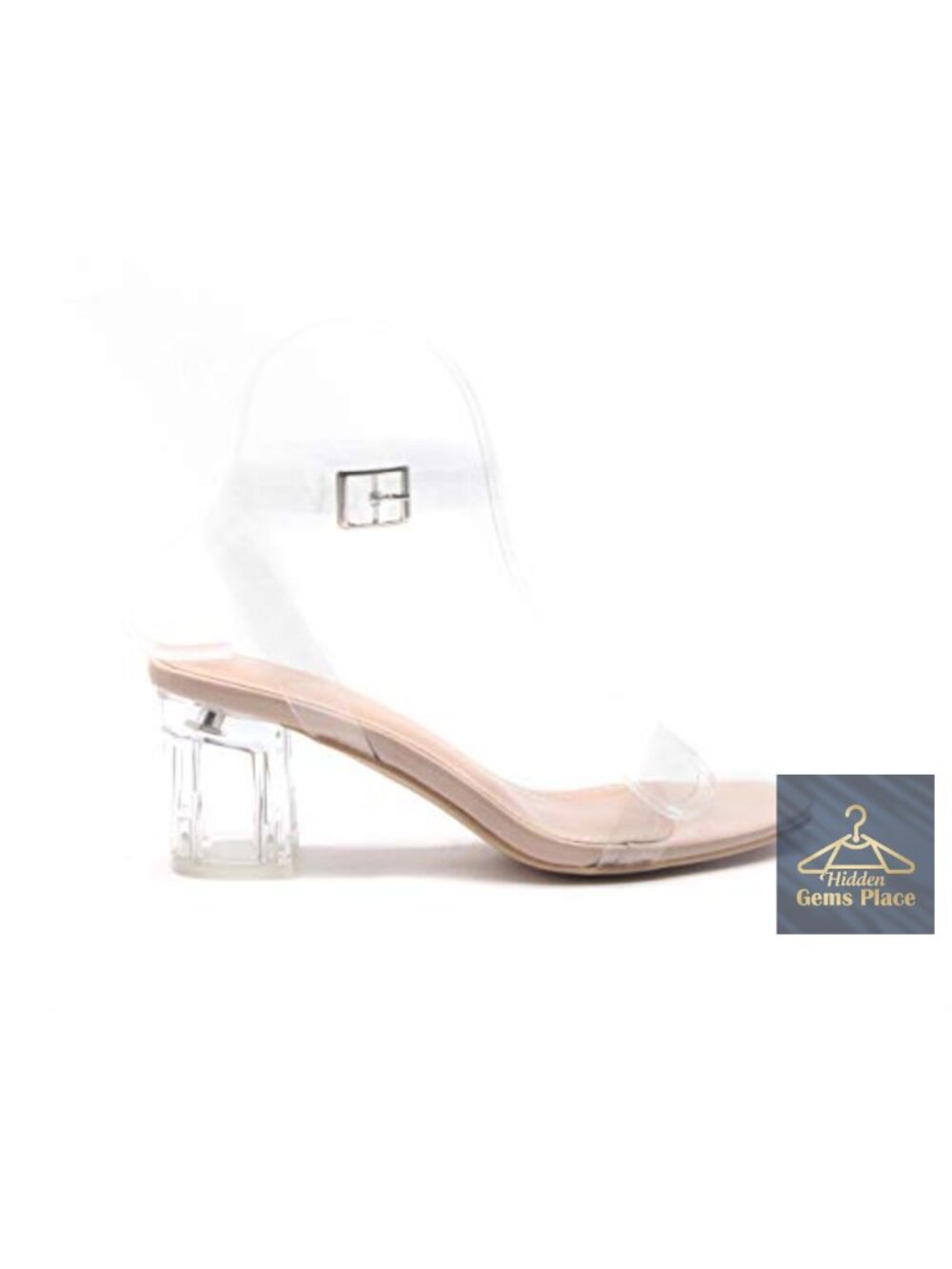 Clear Chunky Block Low Heels, Strappy Open Toe Shoes